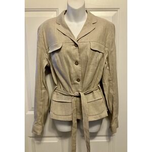 THALIAN Size 10 14 Medium Women’s Jacket Blazer Linen Cotton Coat Natural